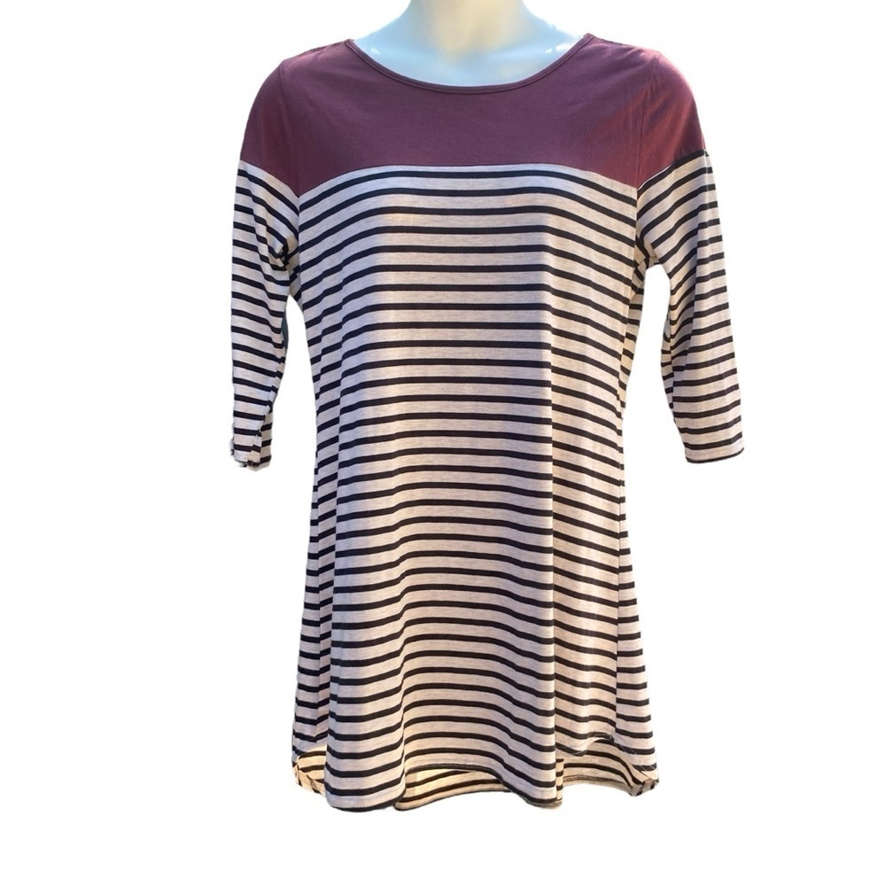 UMGEE Dress Tunic Striped 3/4 Sleeves Womens Plus Size 1XL Pleated Fall High Low